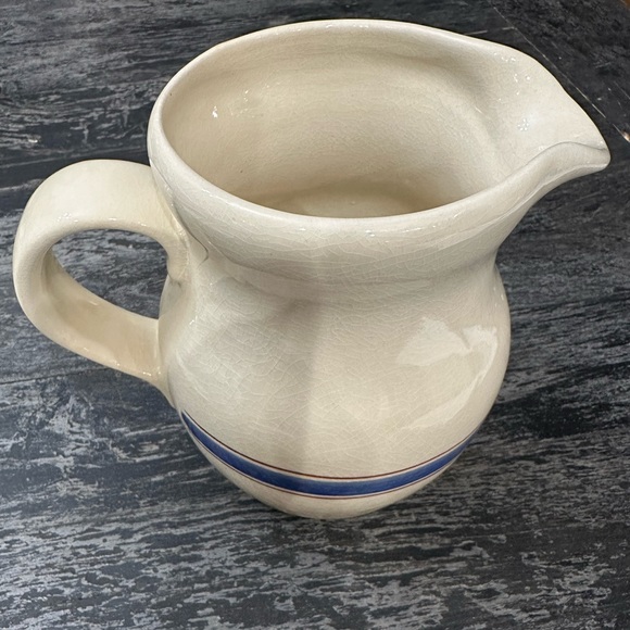 Vintage Lillian Vernon Corp Stoneware Pitcher Blue Stripe Taiwan - Picture 1 of 10